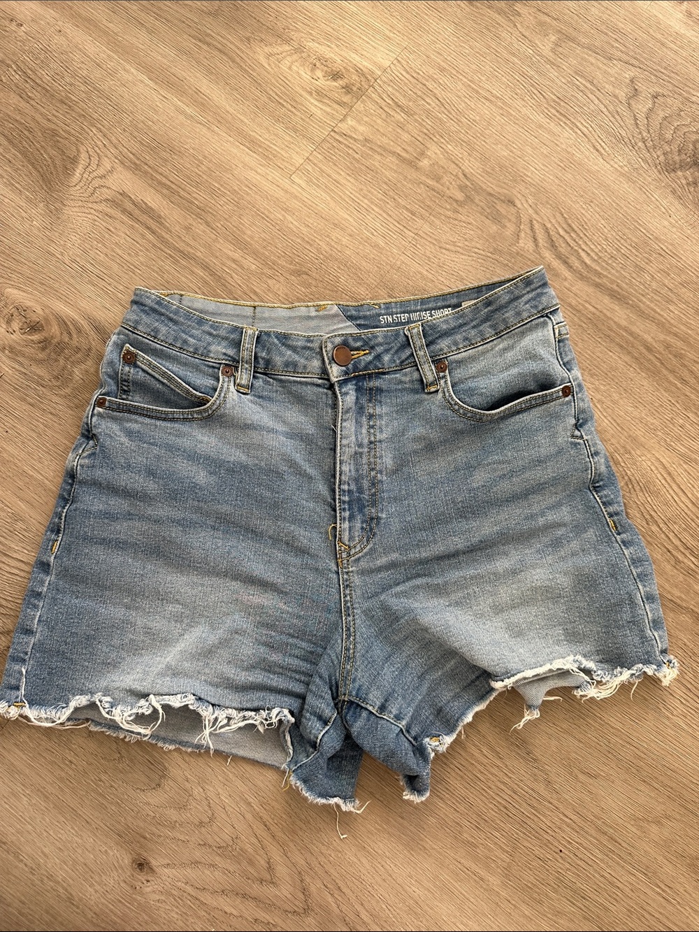Volcom Women’s Light Blue High-Rise Frayed Denim Shorts